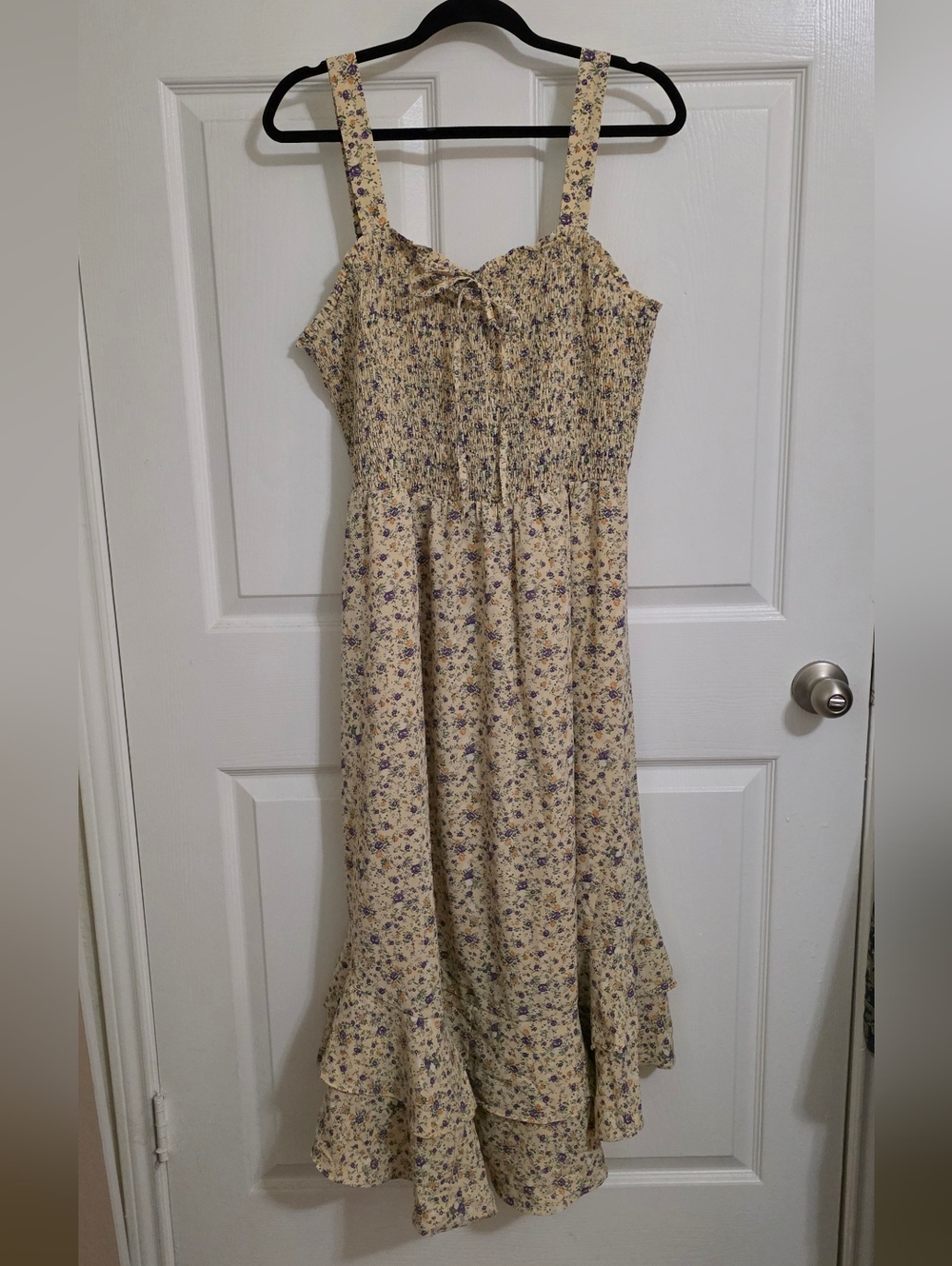 Grace Karin Yellow Floral Smocked Midi Dress
